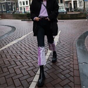 NWT GRLFRND Mica Crop Jeans in Slide Away Tie Dye Black Pink Size 27